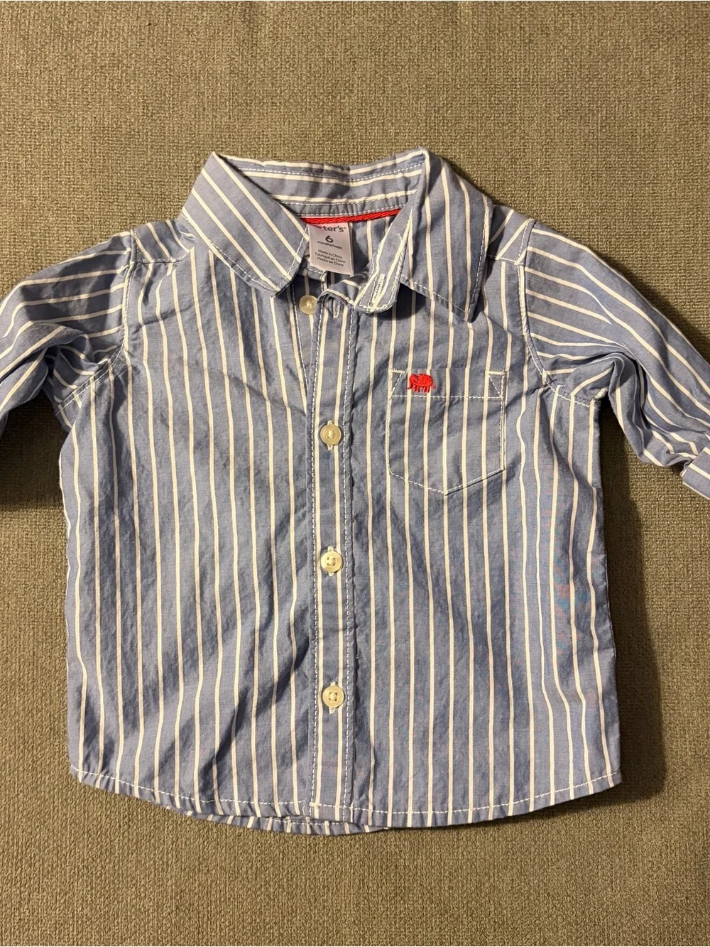 Carter's Blue & White Striped Button-Down with Red Detail
